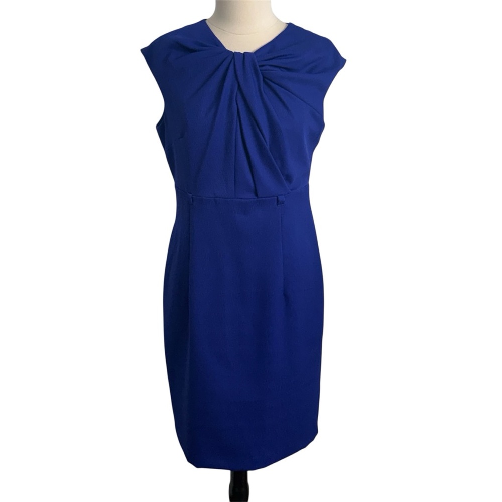Evan-Picone Dress Women's Capped Sleeve Twisted Neckline, Midi Sheath, Size 12